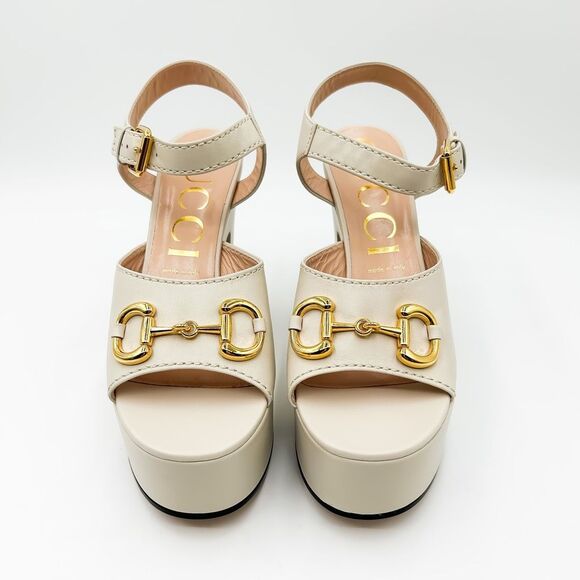 Gucci Baby Horsebit Platform Sandal Mystic White Heels New EU 41 US 11 - Picture 3 of 13
